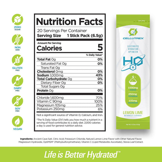 H2O ELECTROLYTES™ - Lemon Lime (20 count) - Zero Sugar Electrolyte Powder