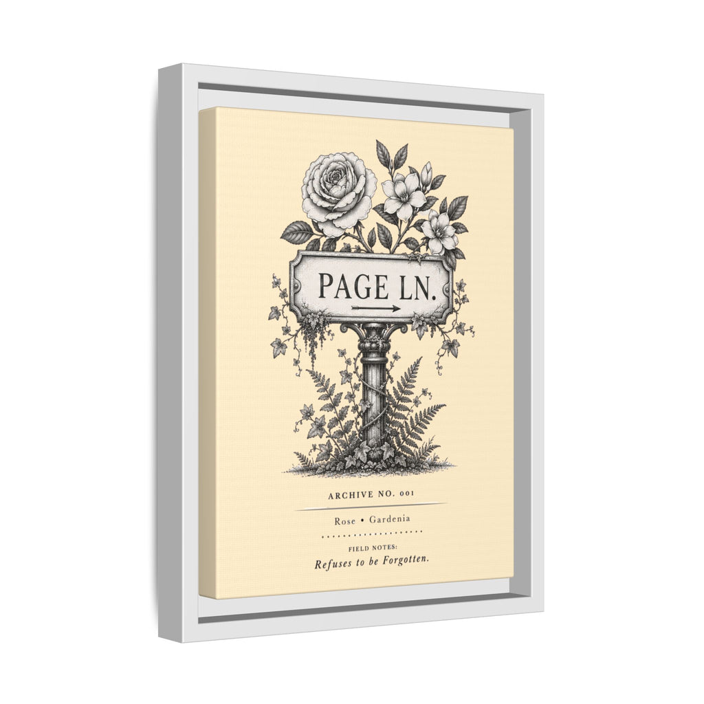 PAGE LN Vintage Botanical Sign Art Framed Matte Canvas Print