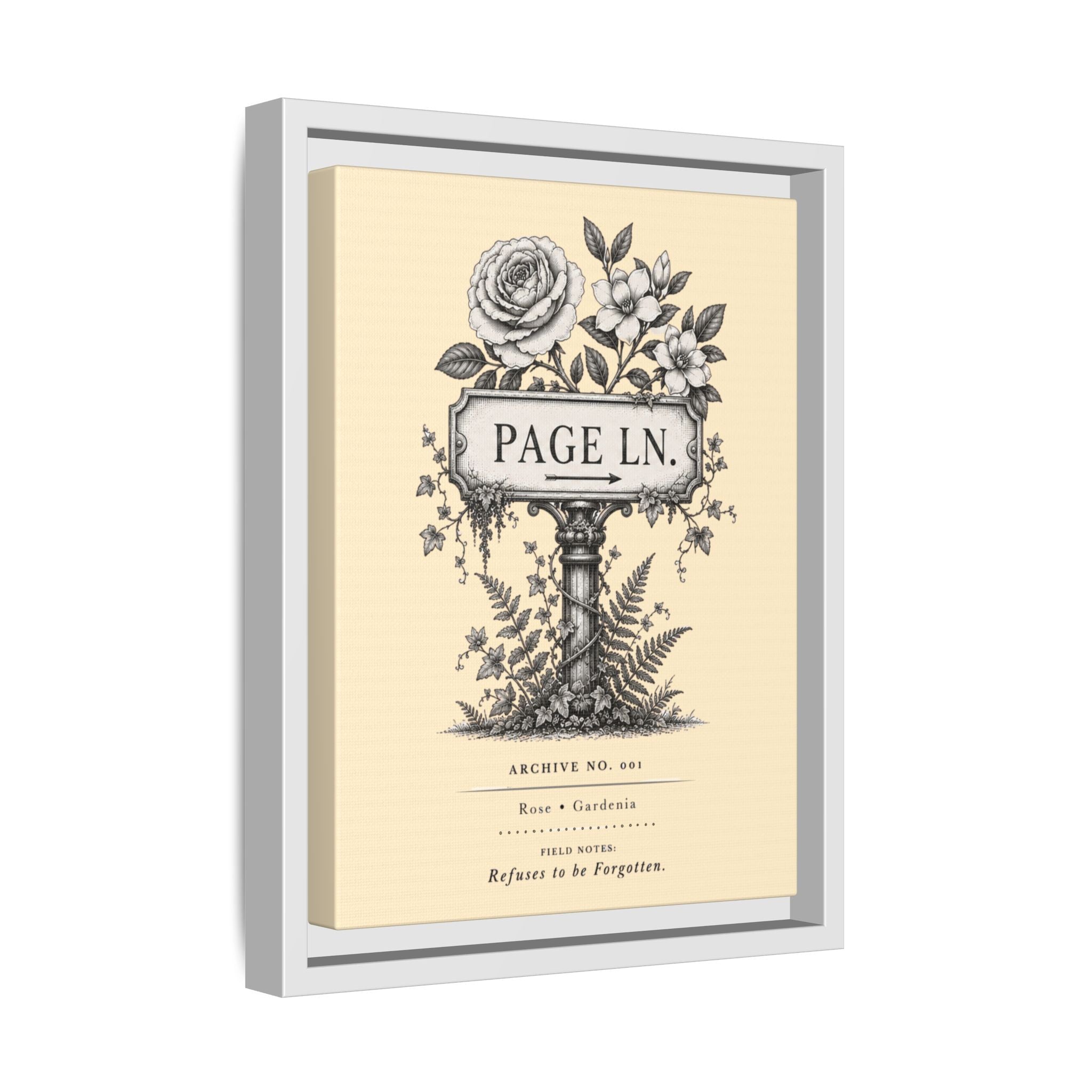 PAGE LN Vintage Botanical Sign Art Framed Matte Canvas Print