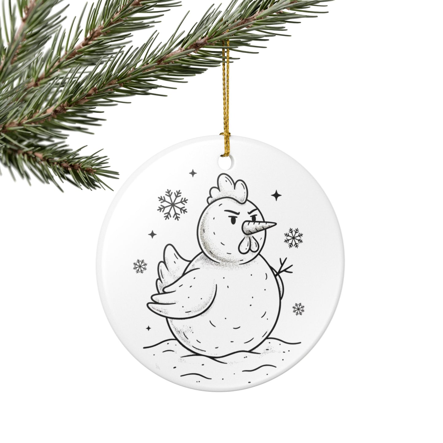 Winter Snow Chicken Ceramic Ornament