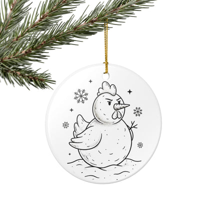 Winter Snow Chicken Ceramic Ornament