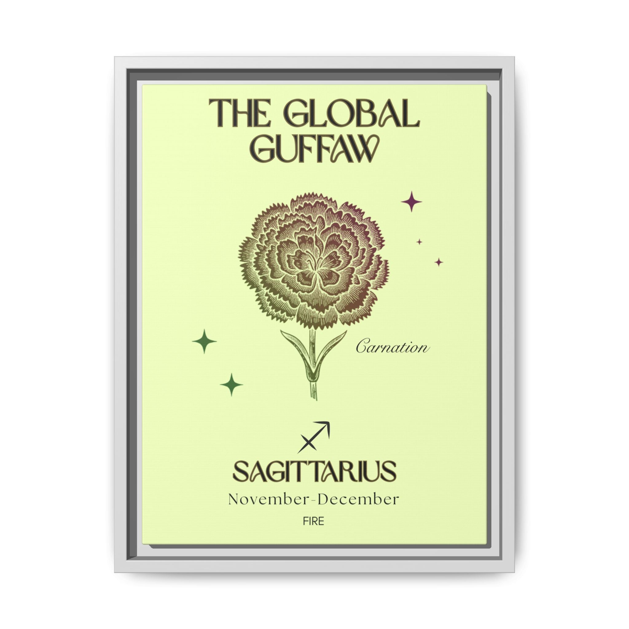 Sagittarius The Global Guffaw Carnation Matte Canvas, Framed
