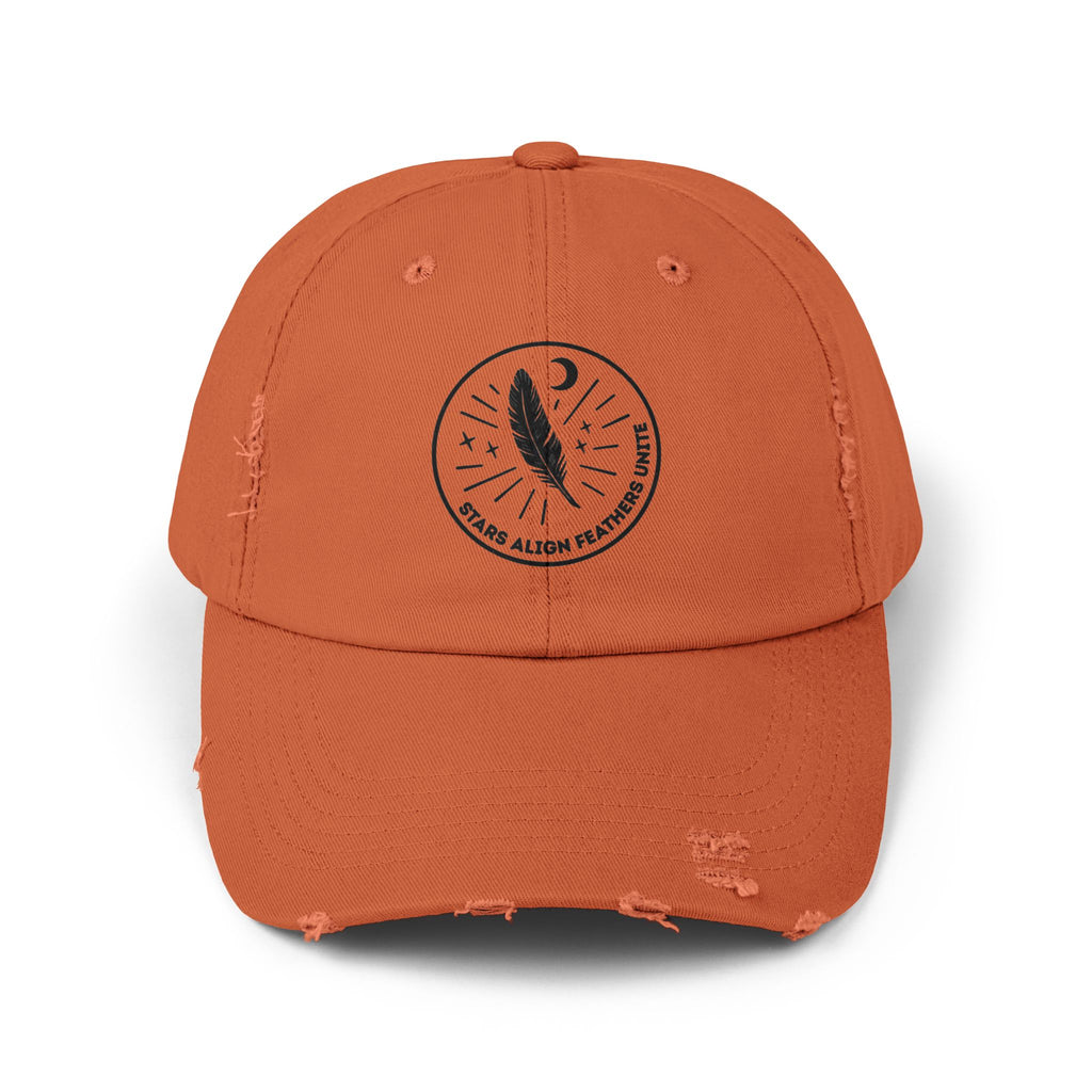 Stars Align Feathers Unite Distressed Cap