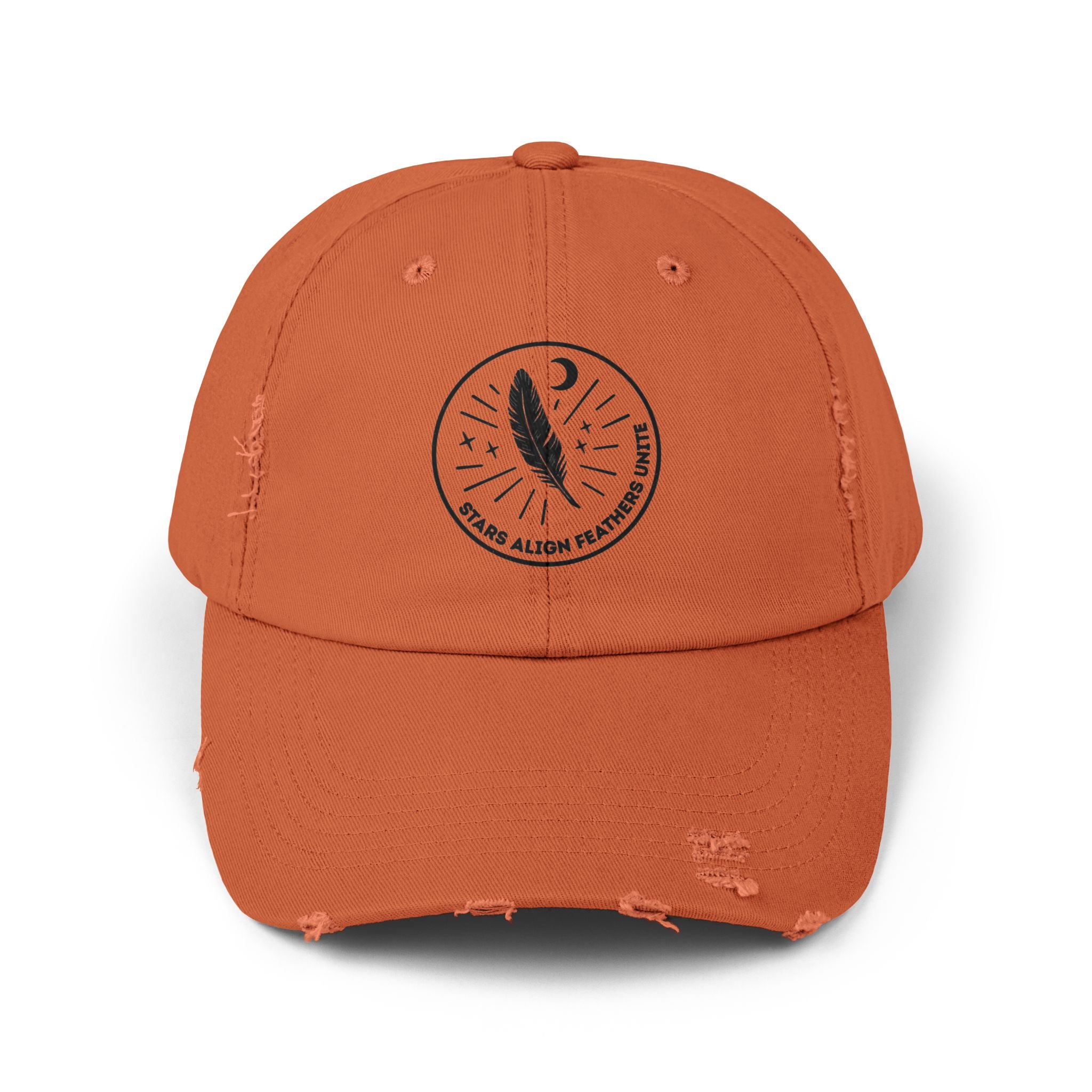 Stars Align Feathers Unite Distressed Cap