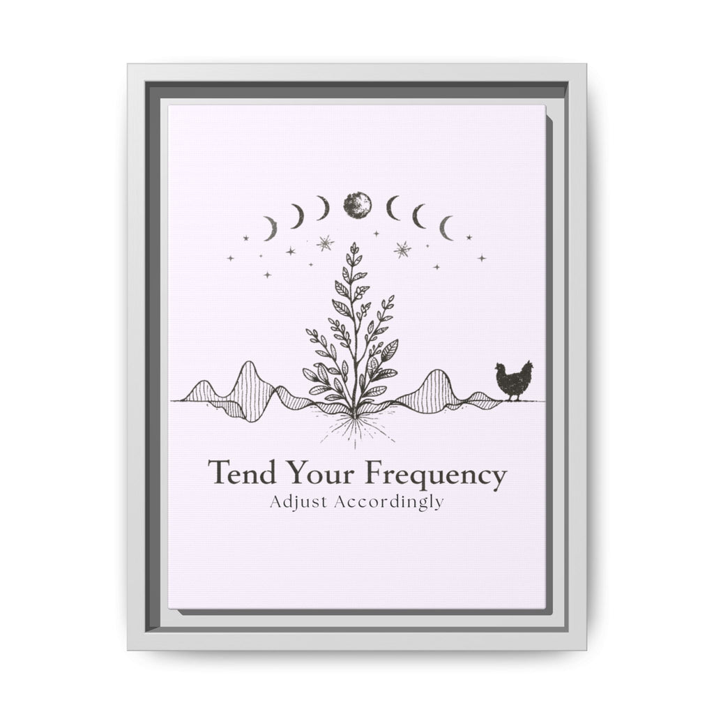 Tend Your Frequency: Adjust Accordingly Botanical Moon Phase Framed Canvas Print