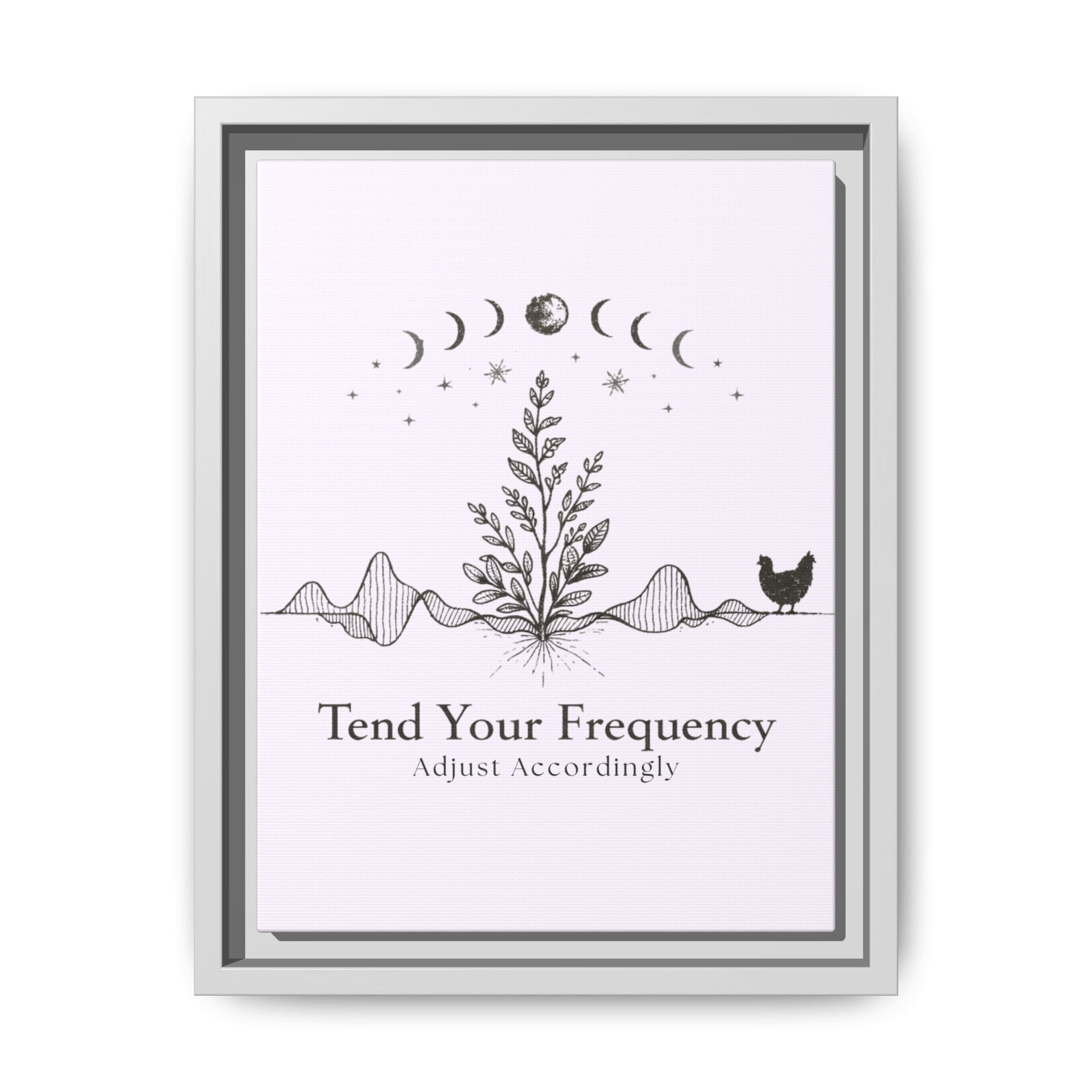 Tend Your Frequency: Adjust Accordingly Botanical Moon Phase Framed Canvas Print