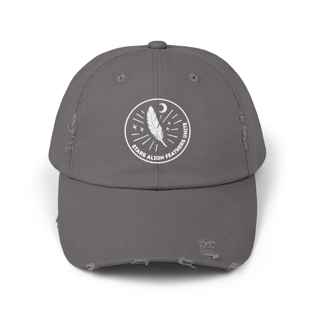 Stars Align Feathers Unite Distressed Cap