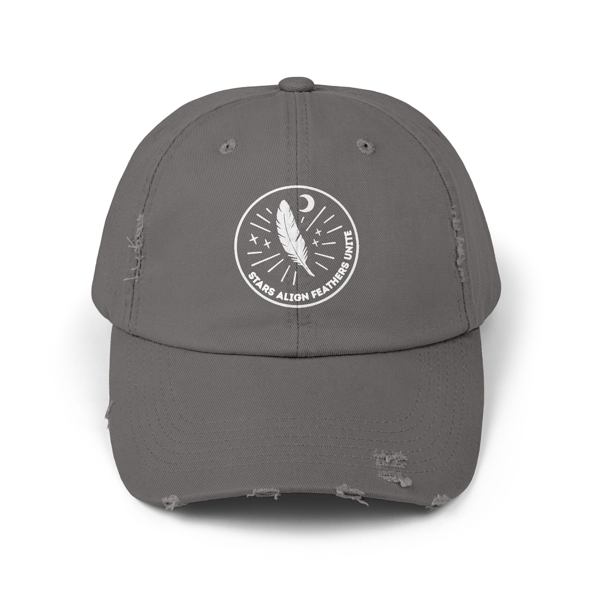 Stars Align Feathers Unite Distressed Cap