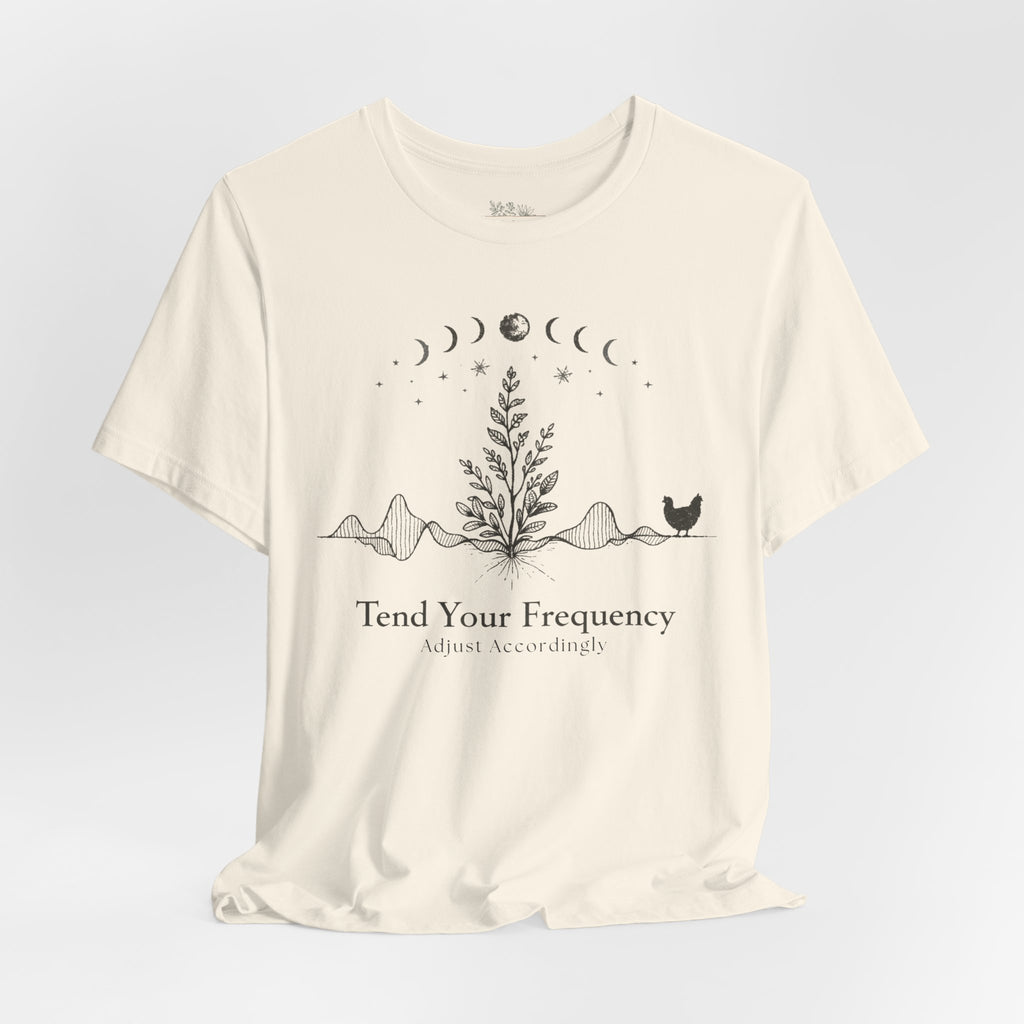 Tend Your Frequency: Adjust Accordingly Moon Phase Botanical Tee