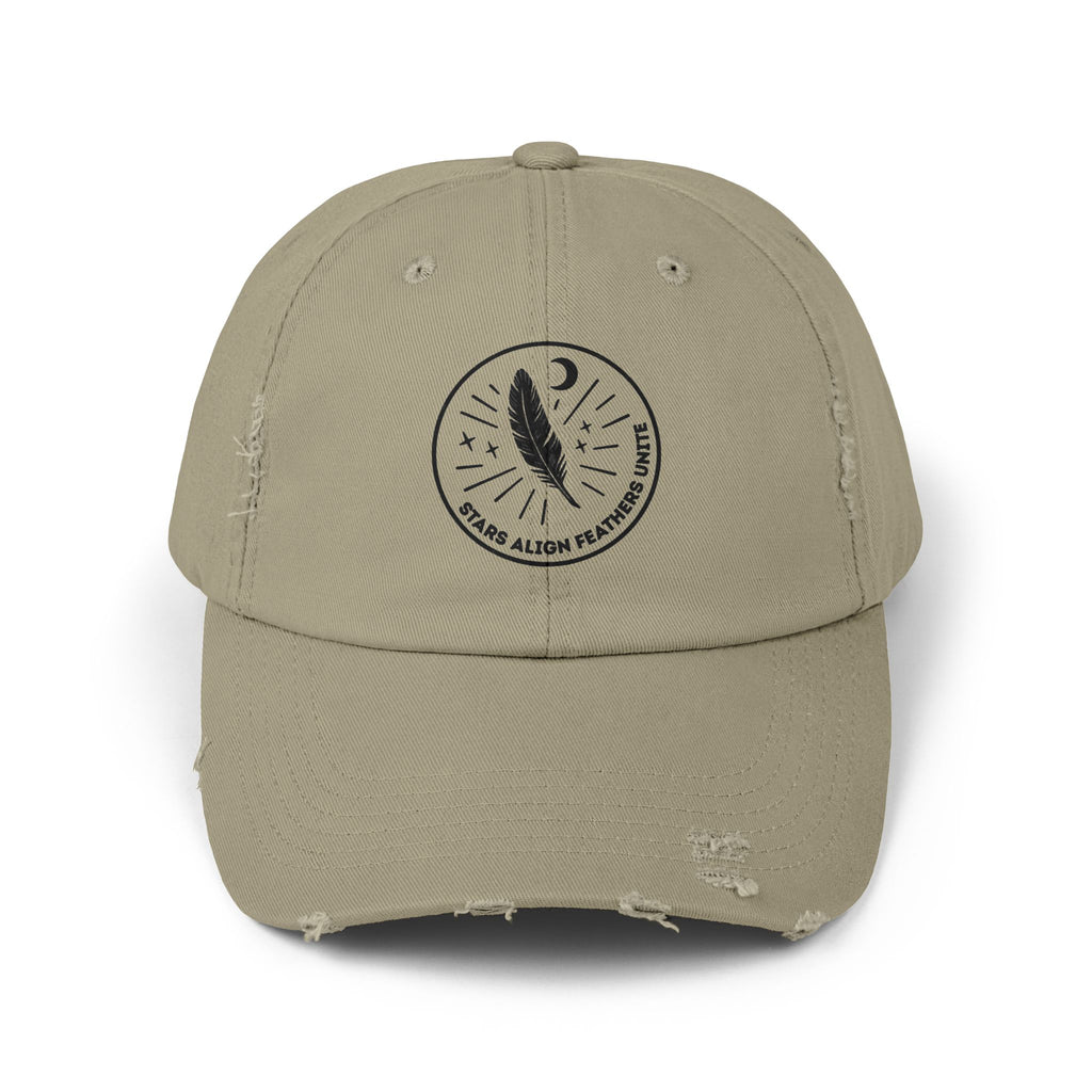 Stars Align Feathers Unite Distressed Cap