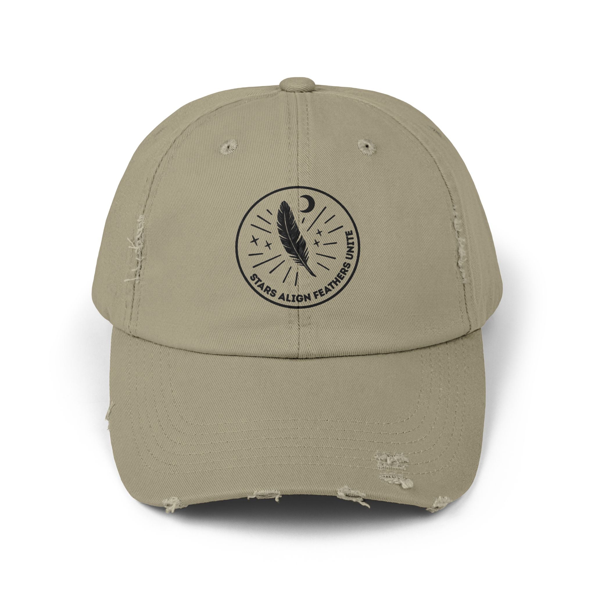 Stars Align Feathers Unite Distressed Cap