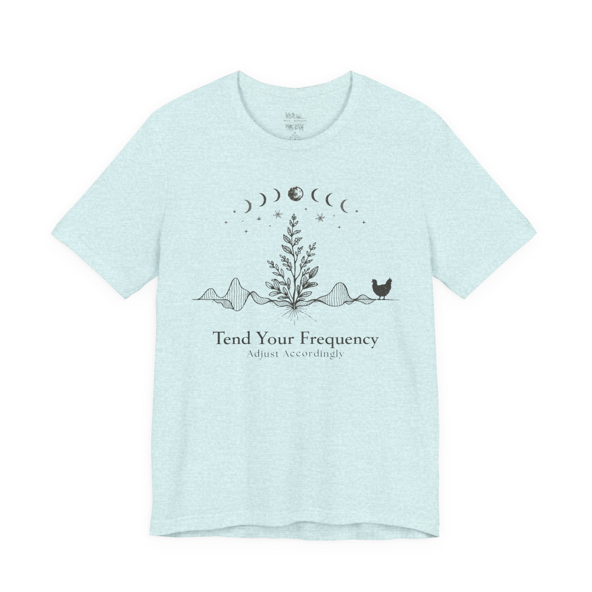 Tend Your Frequency: Adjust Accordingly Moon Phase Botanical Tee