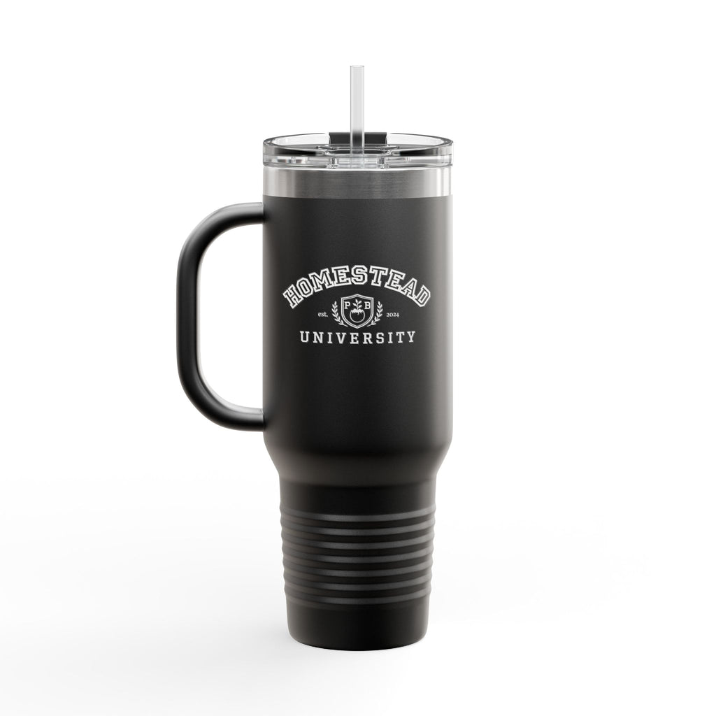 Homestead University 40oz Insulated Travel Mug – Large Stainless Tumbler with Straw