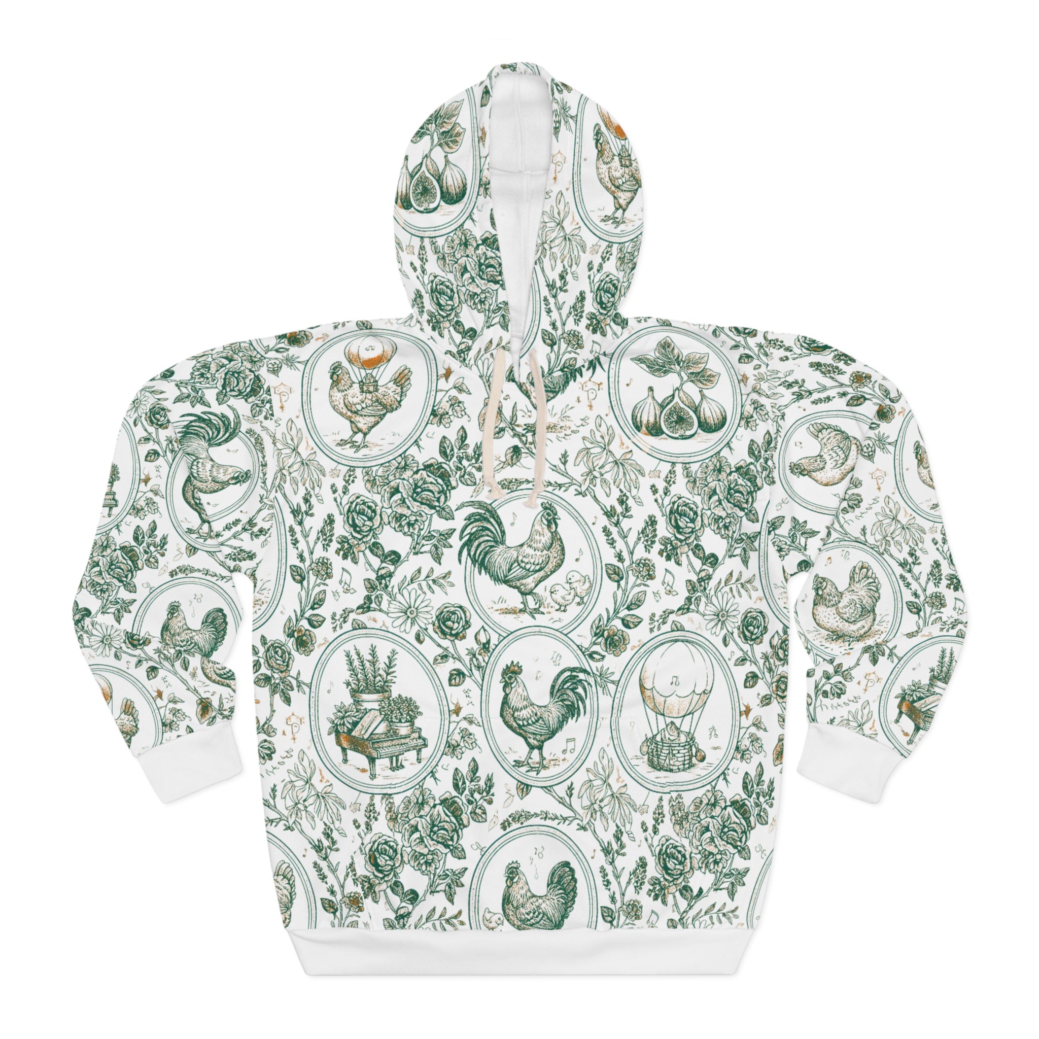 Botanical Coop Toile Vintage Farmhouse Pullover Hoodie