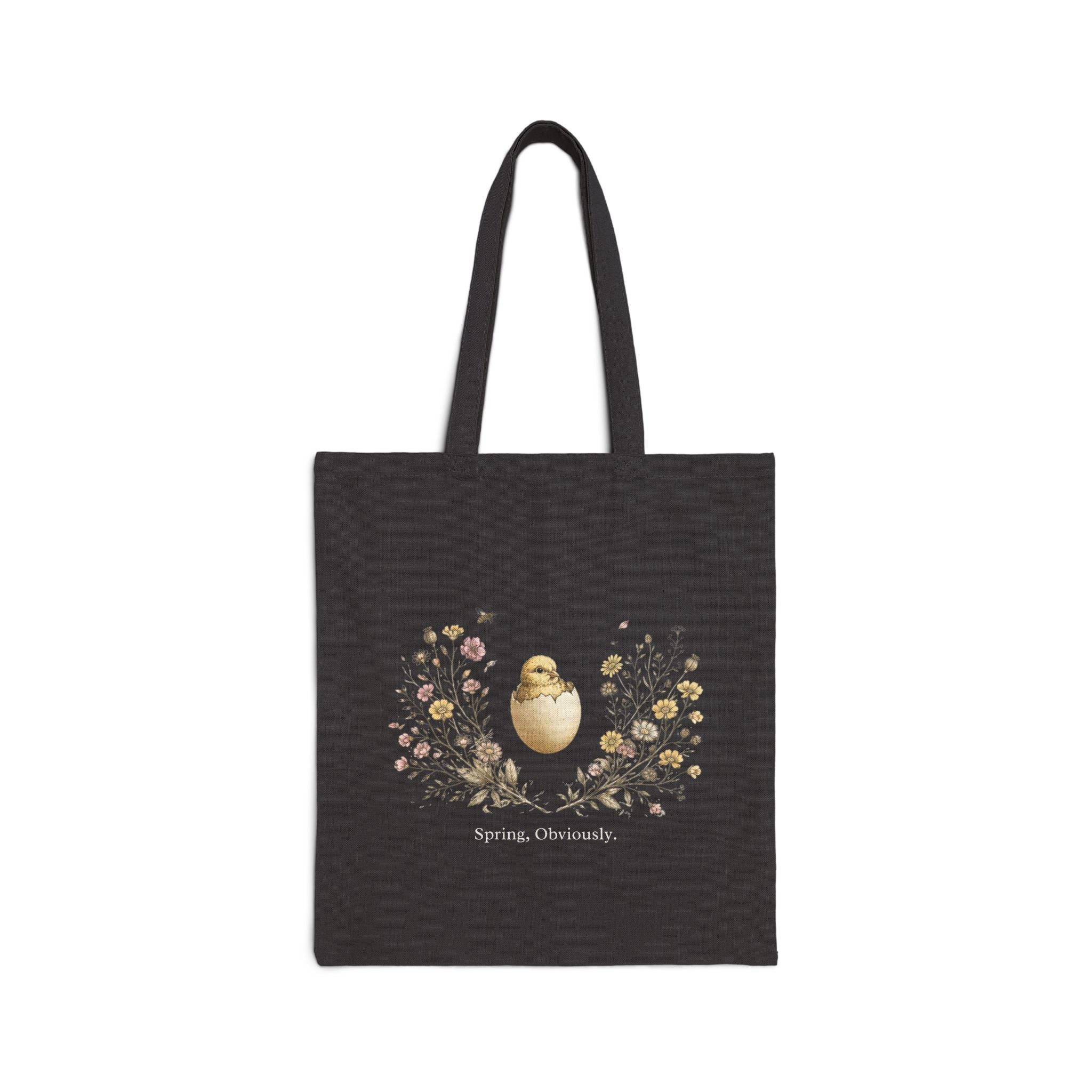 Spring Obviously Chick Floral Tote — Cotton Canvas Grocery & Market Bag