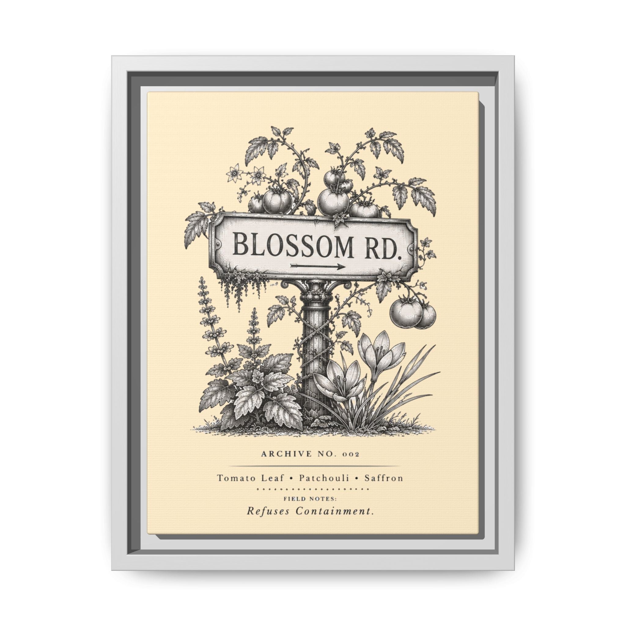 BLOSSOM RD. Vintage Botanical Street Sign Print Framed Canvas Art