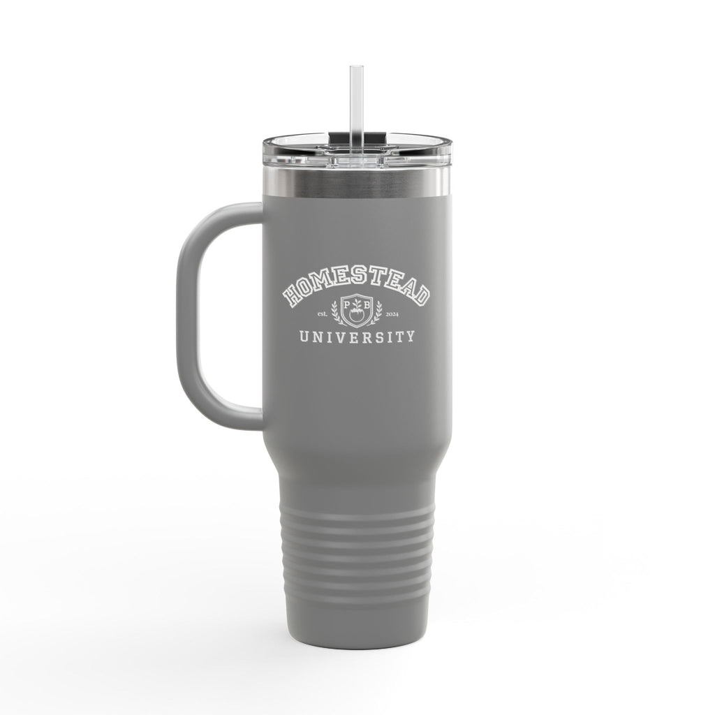 Homestead University 40oz Insulated Travel Mug – Large Stainless Tumbler with Straw
