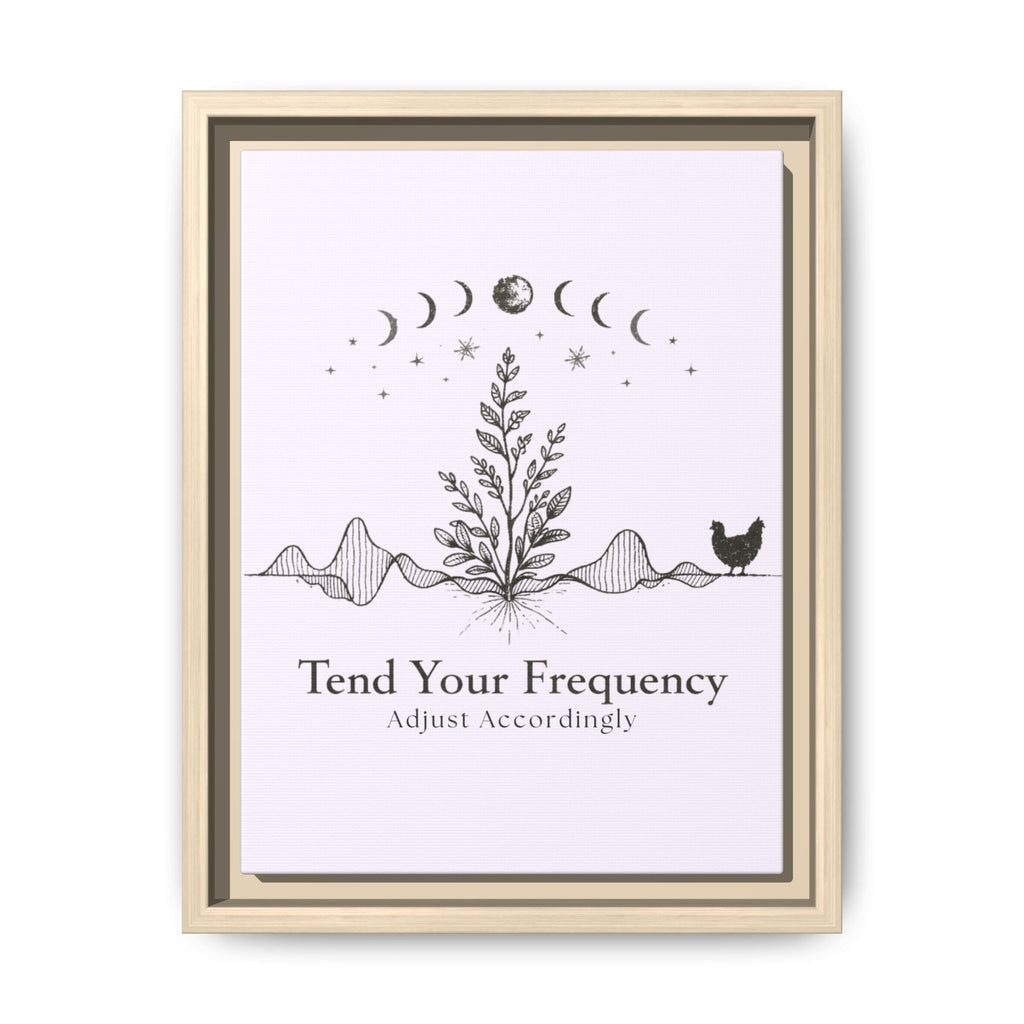 Tend Your Frequency: Adjust Accordingly Botanical Moon Phase Framed Canvas Print