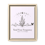 Tend Your Frequency: Adjust Accordingly Botanical Moon Phase Framed Canvas Print
