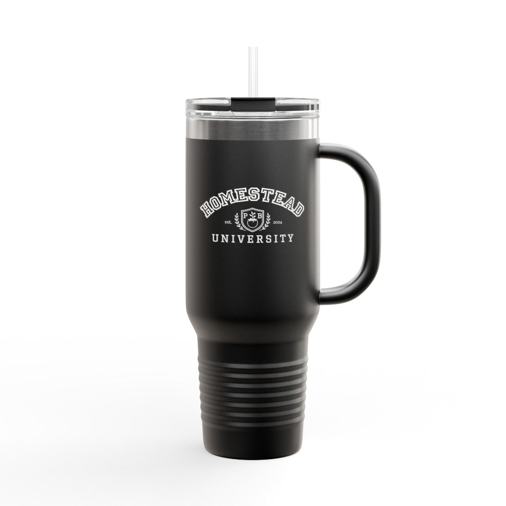 Homestead University 40oz Insulated Travel Mug – Large Stainless Tumbler with Straw