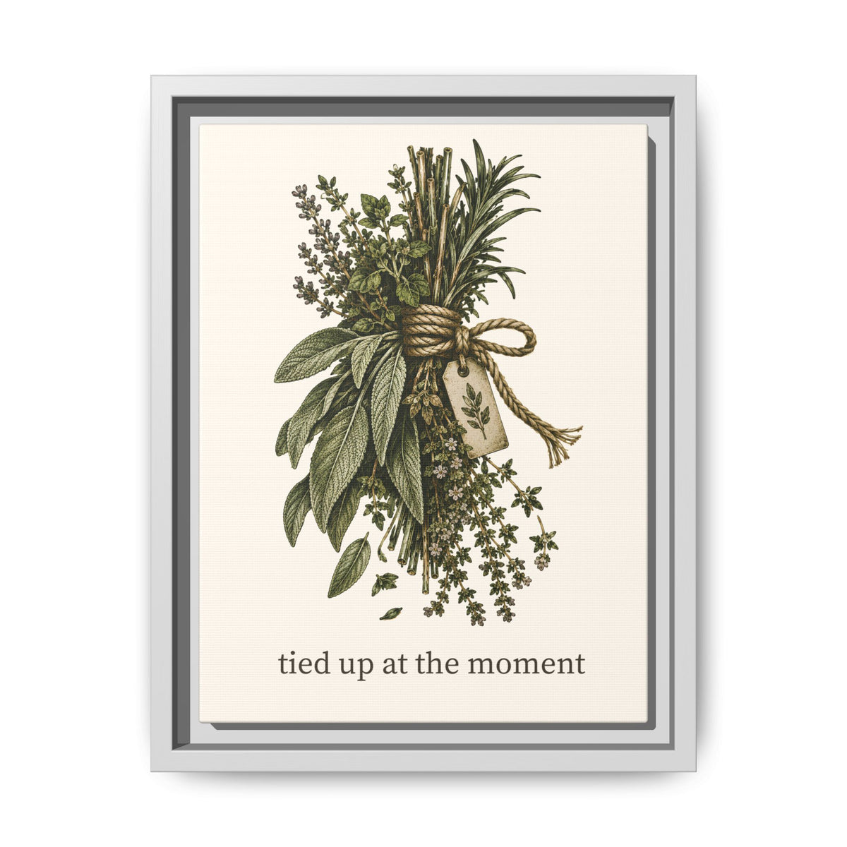 Tied Up at the Moment Kitchen Herb Matte Framed Canvas Wall Art