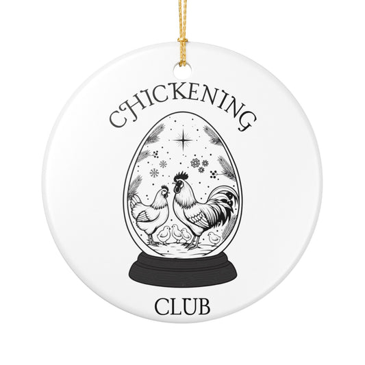 Chickening Club Winter Wonderland Snow Globe Ceramic Ornament