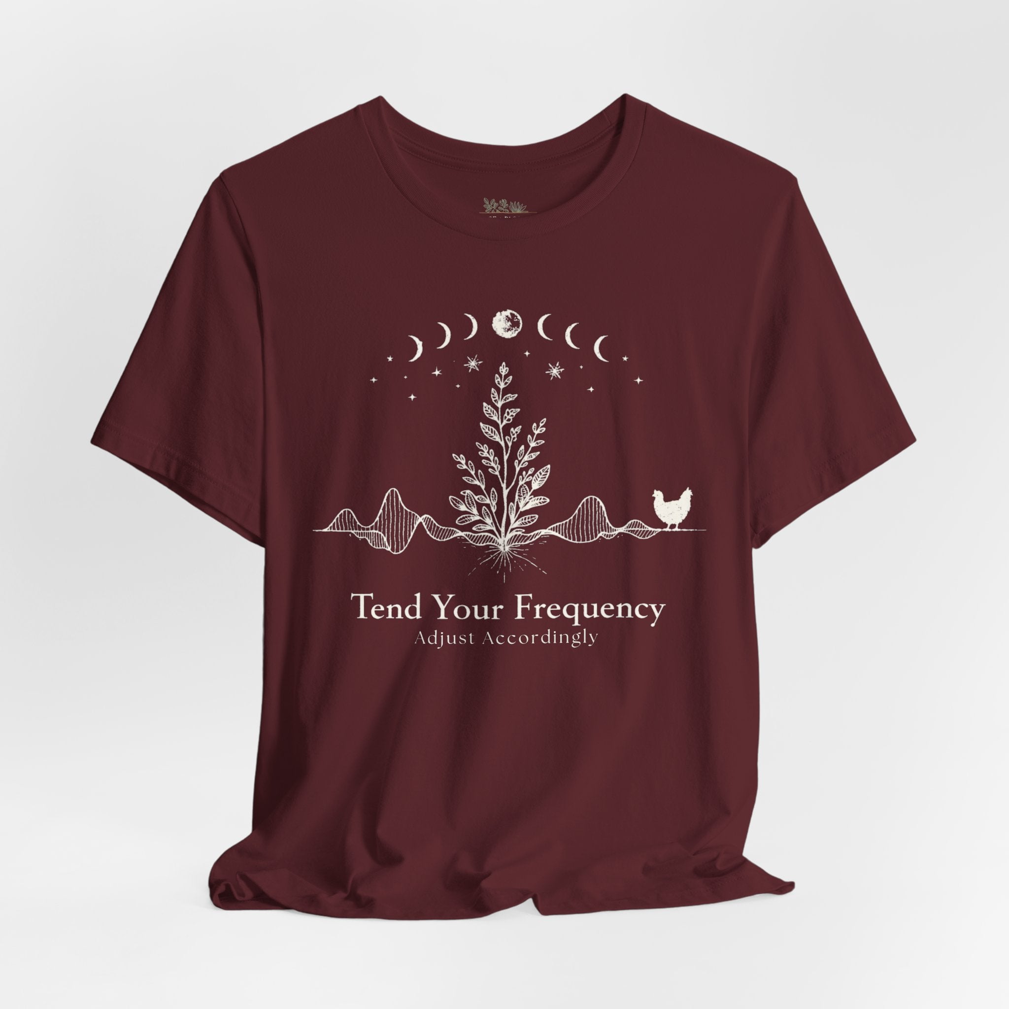Tend Your Frequency: Adjust Accordingly Moon Phase Botanical Tee