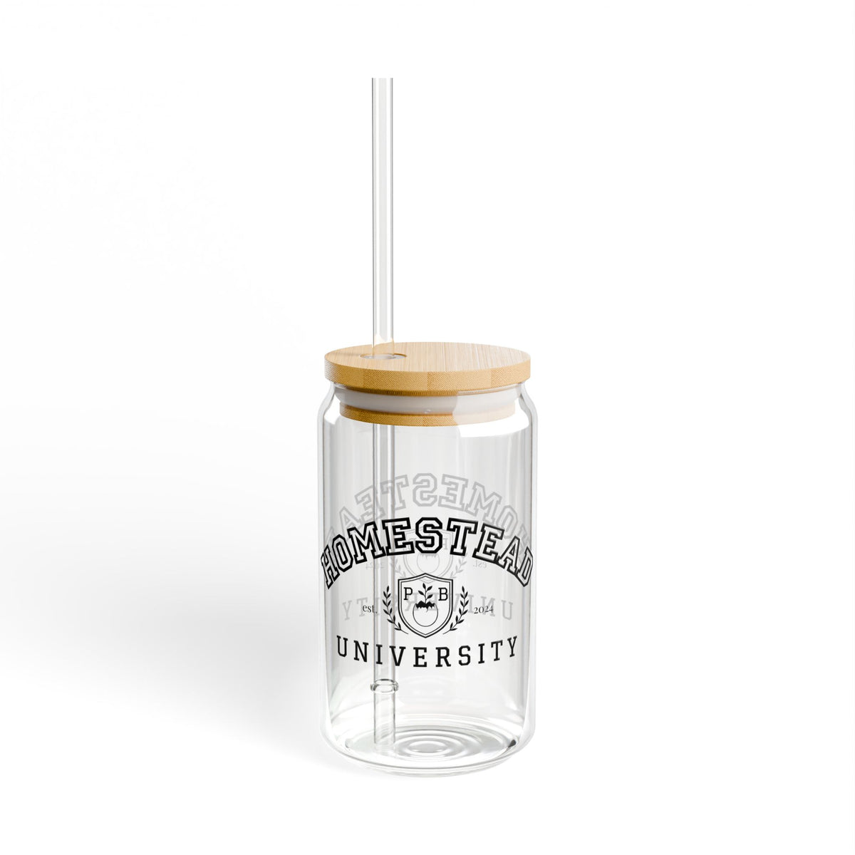 Homestead University 16oz Glass Sipper with Bamboo Lid