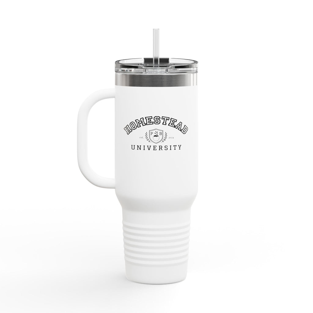 Homestead University 40oz Insulated Travel Mug – Large Stainless Tumbler with Straw