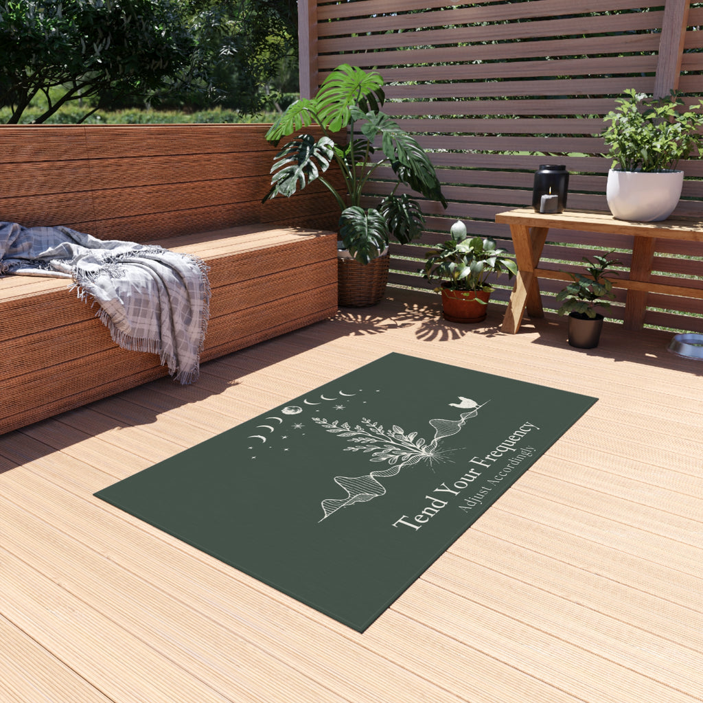 Tend Your Frequency: Adjust Accordingly Botanical Moon Phases Outdoor Rug Doormat