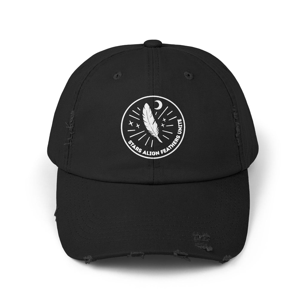 Stars Align Feathers Unite Distressed Cap