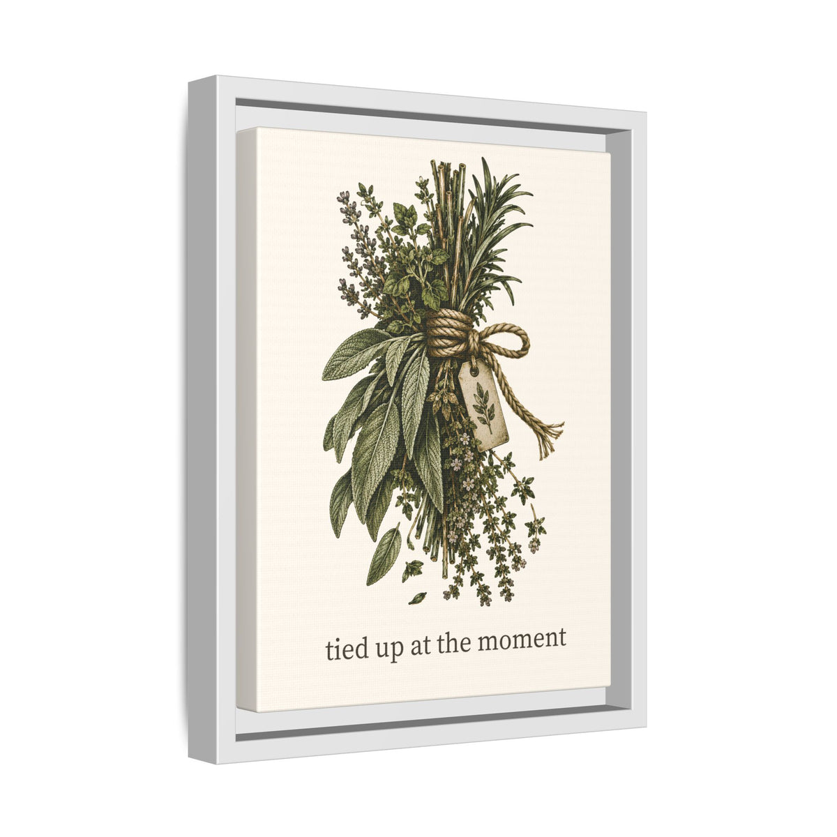 Tied Up at the Moment Kitchen Herb Matte Framed Canvas Wall Art