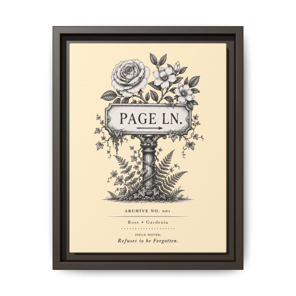 PAGE LN Vintage Botanical Sign Art Framed Matte Canvas Print