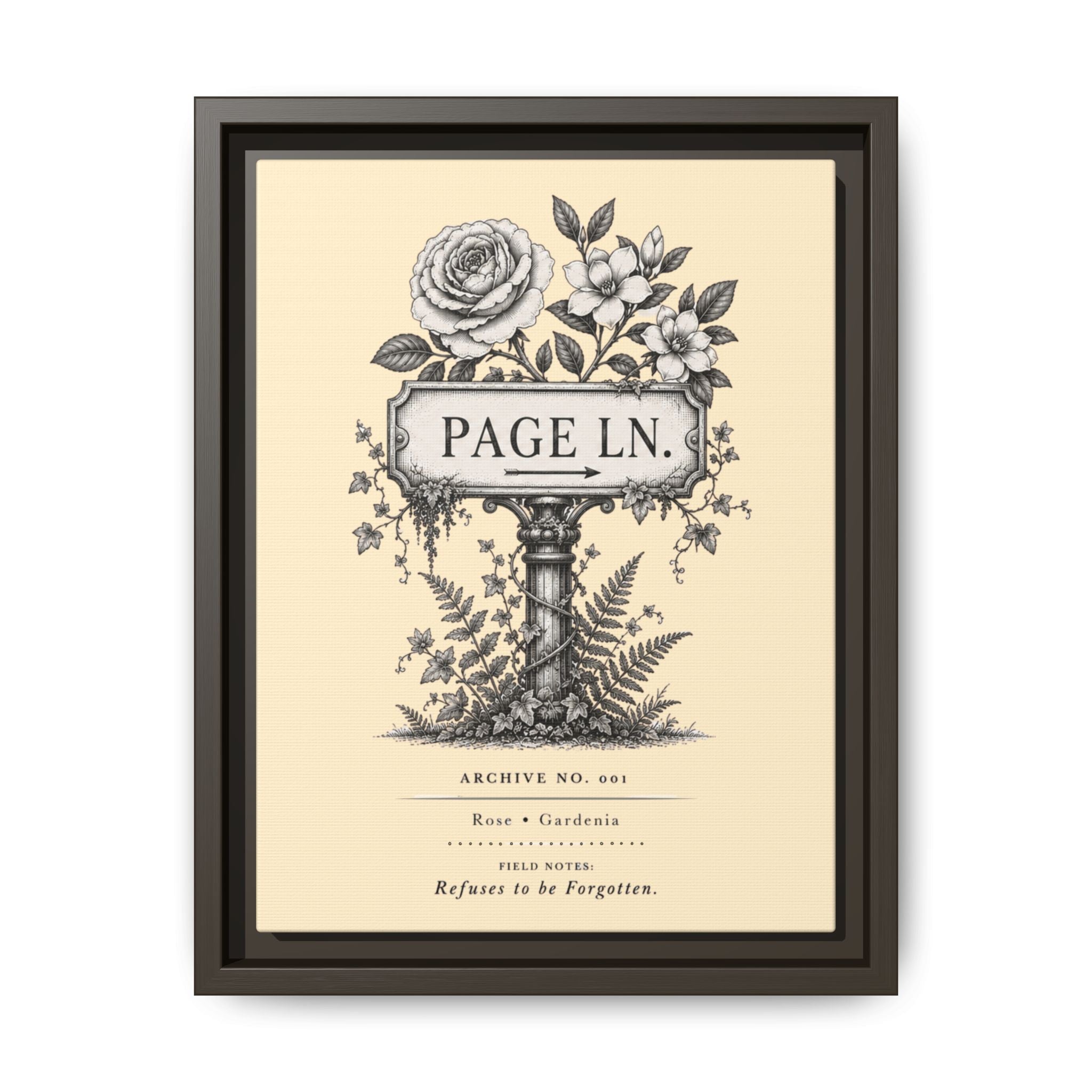 PAGE LN Vintage Botanical Sign Art Framed Matte Canvas Print