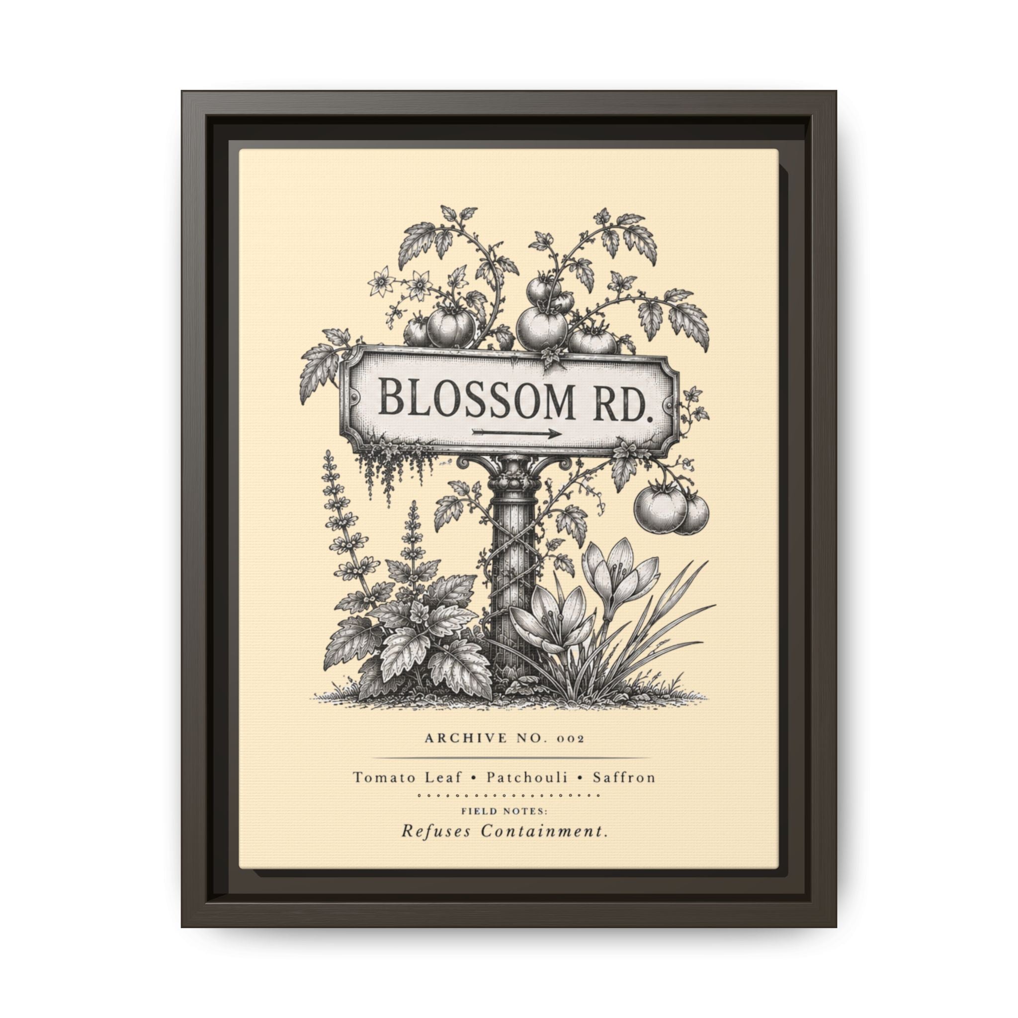 BLOSSOM RD. Vintage Botanical Street Sign Print Framed Canvas Art