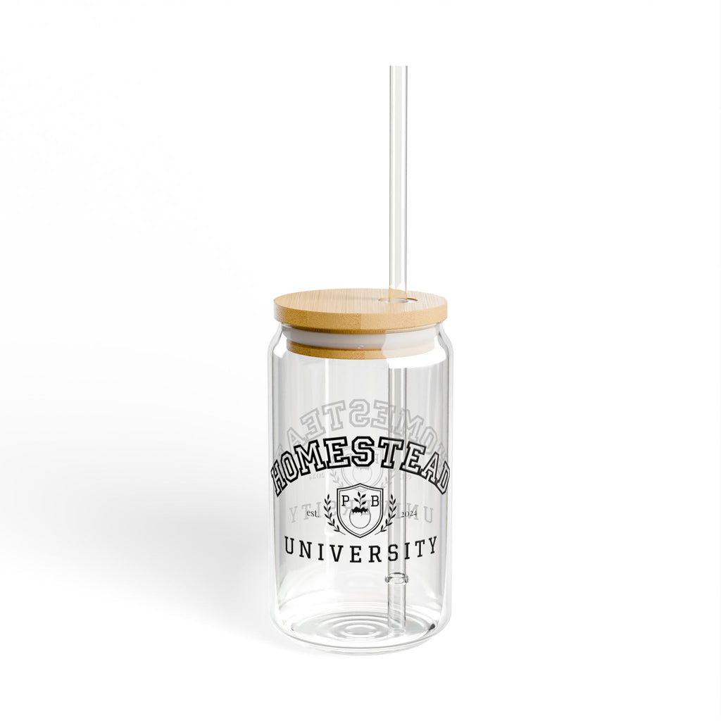 Homestead University 16oz Glass Sipper with Bamboo Lid
