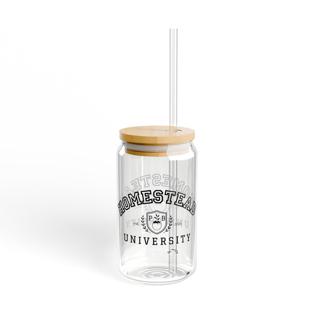 Homestead University 16oz Glass Sipper with Bamboo Lid
