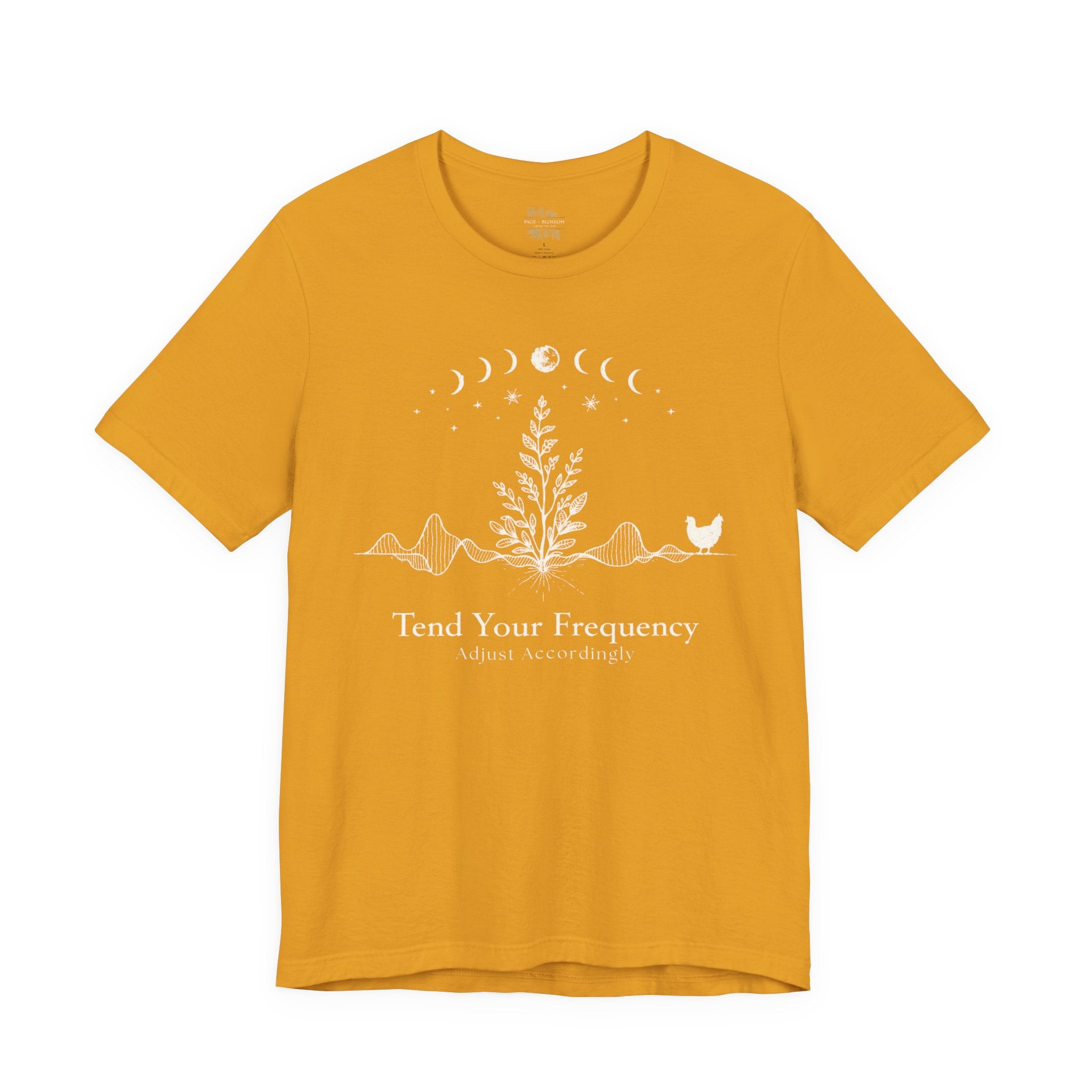 Tend Your Frequency: Adjust Accordingly Moon Phase Botanical Tee