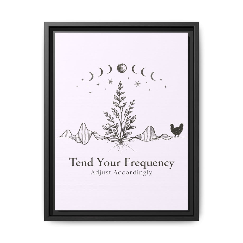 Tend Your Frequency: Adjust Accordingly Botanical Moon Phase Framed Canvas Print