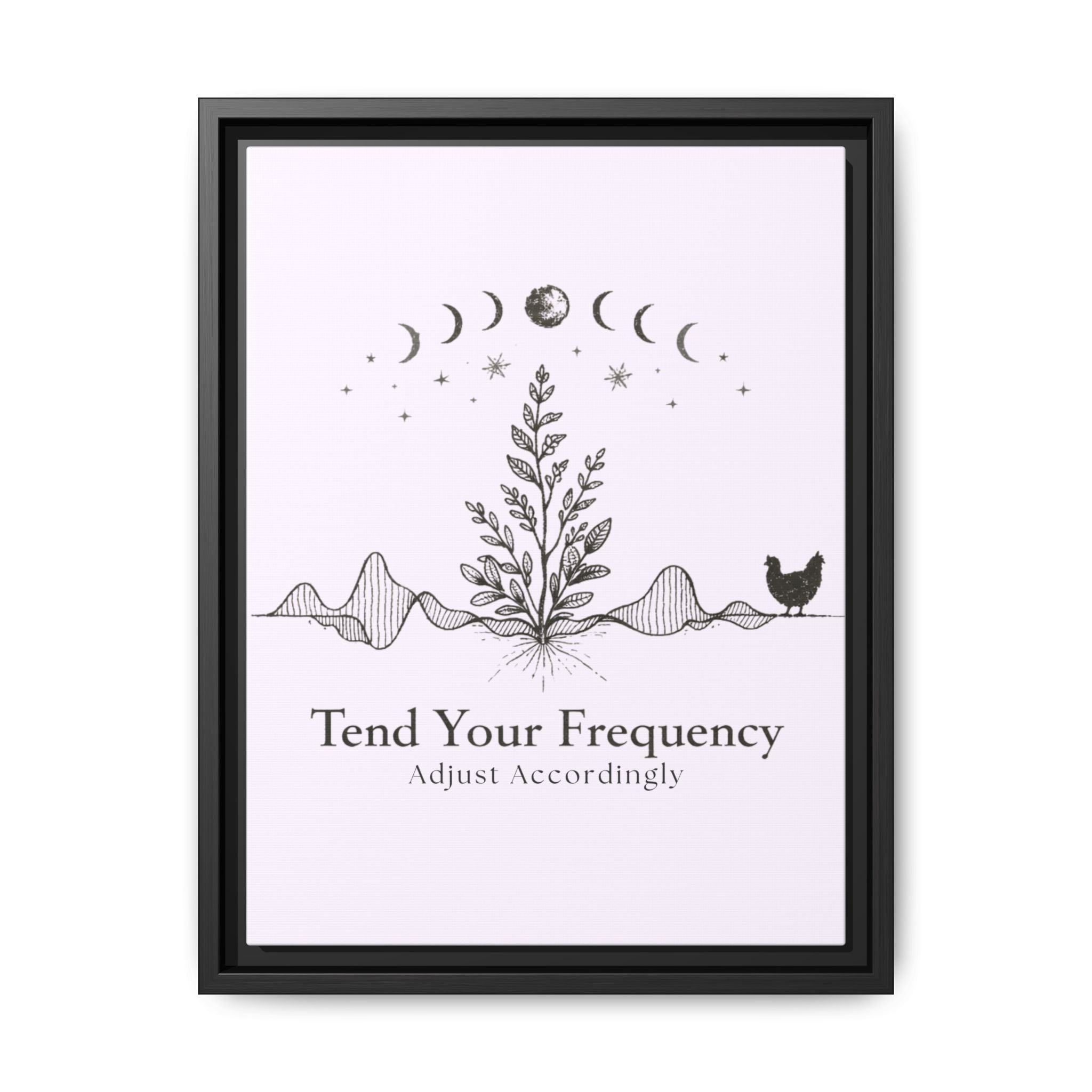 Tend Your Frequency: Adjust Accordingly Botanical Moon Phase Framed Canvas Print
