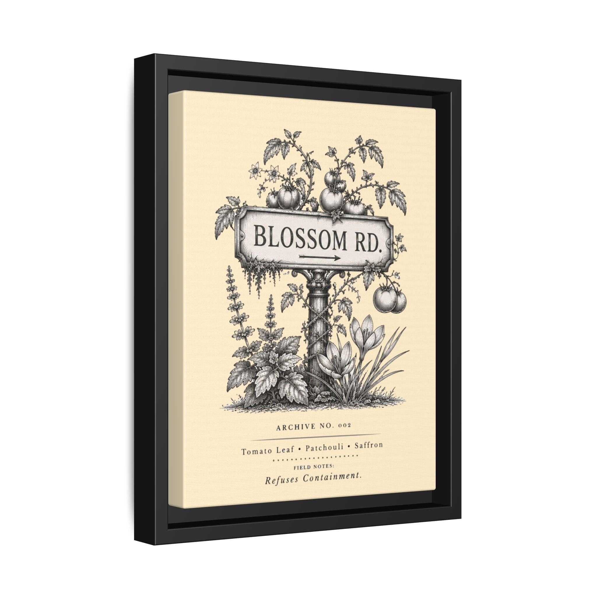 BLOSSOM RD. Vintage Botanical Street Sign Print Framed Canvas Art