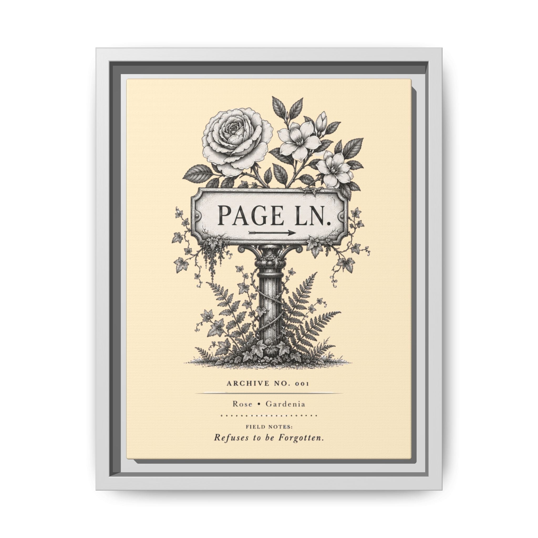 PAGE LN Vintage Botanical Sign Art Framed Matte Canvas Print