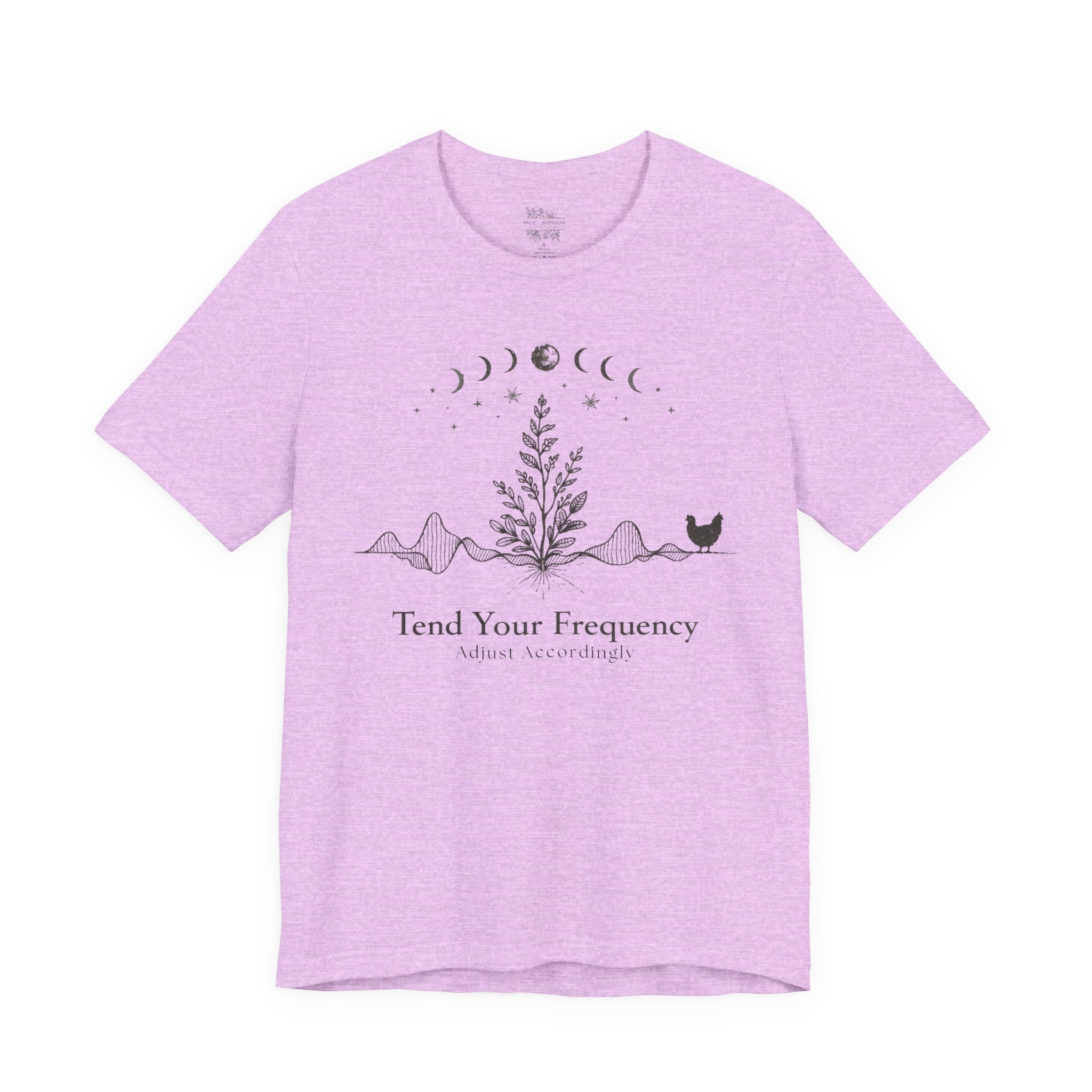 Tend Your Frequency: Adjust Accordingly Moon Phase Botanical Tee