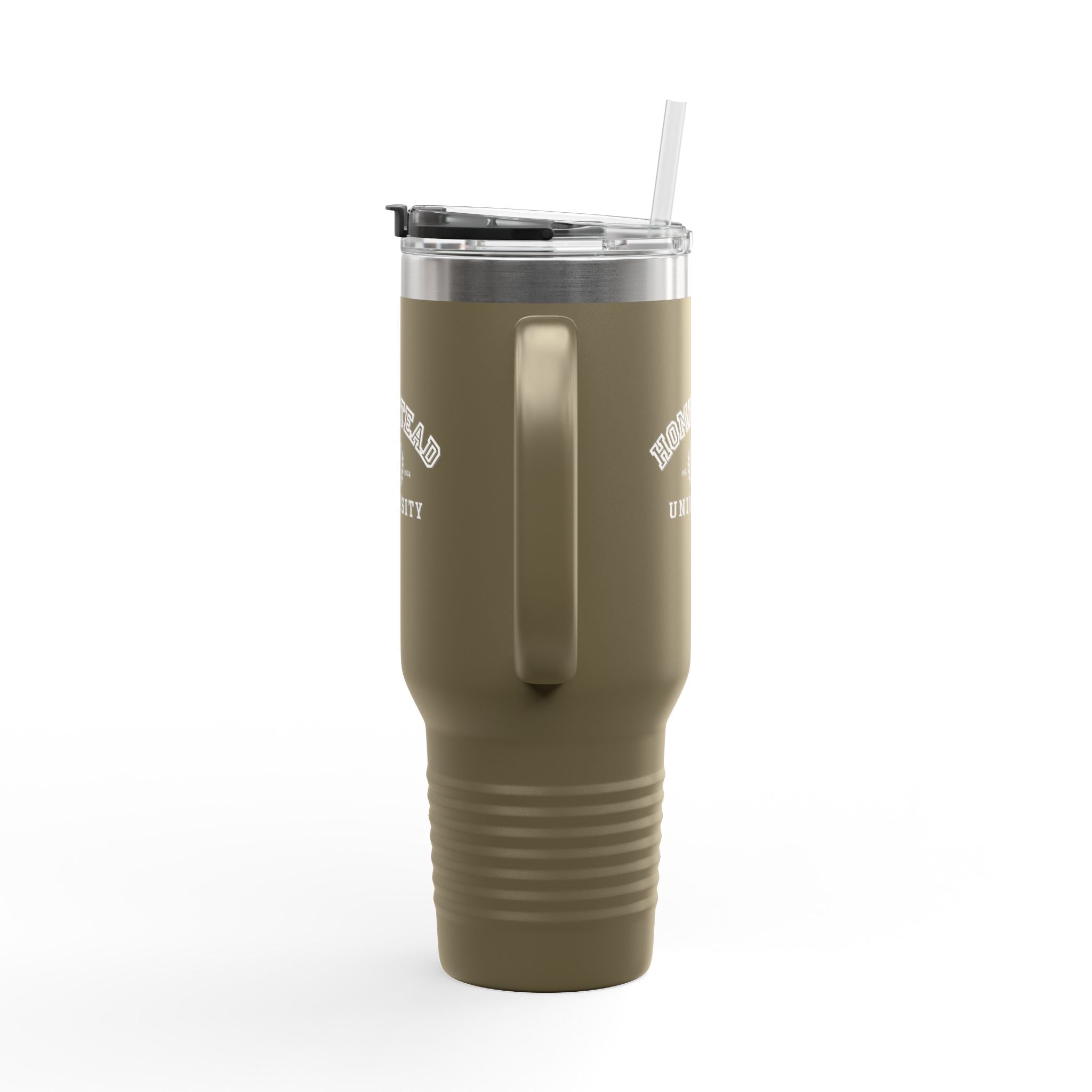 Homestead University 40oz Insulated Travel Mug – Large Stainless Tumbler with Straw