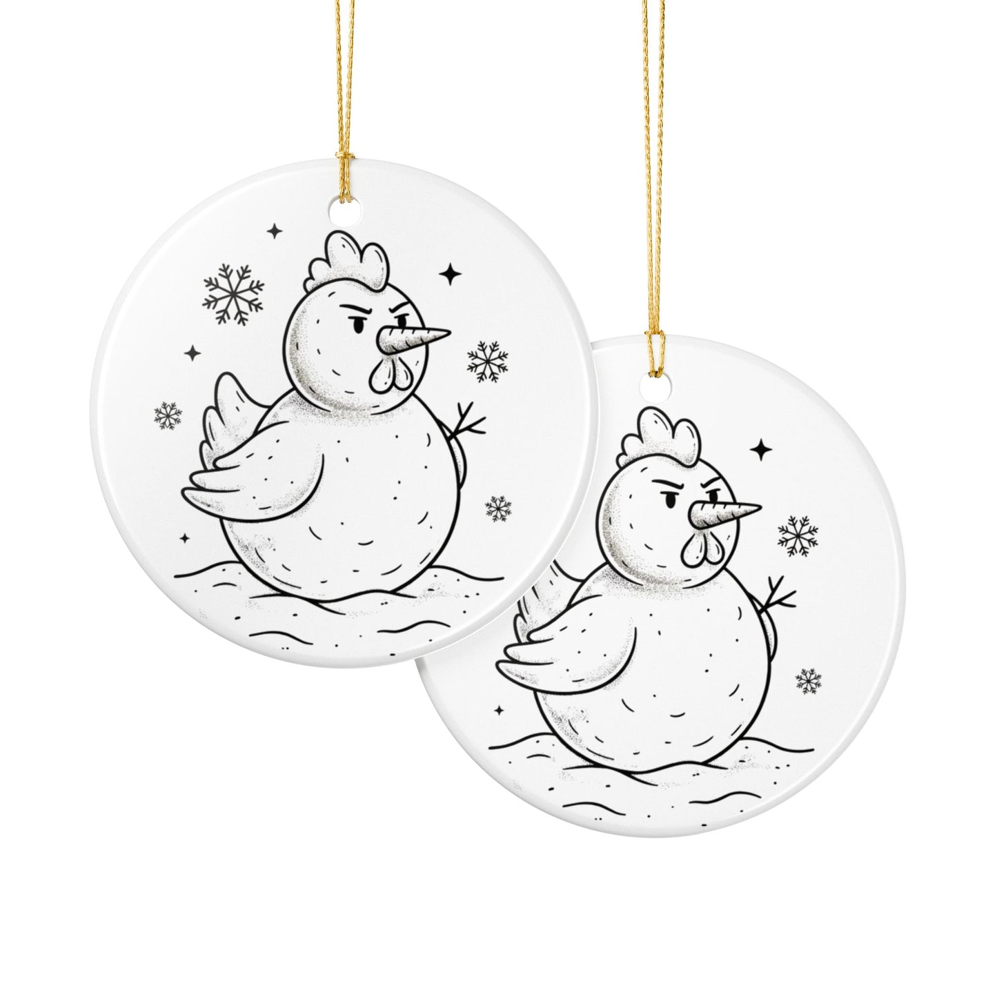 Winter Snow Chicken Ceramic Ornament