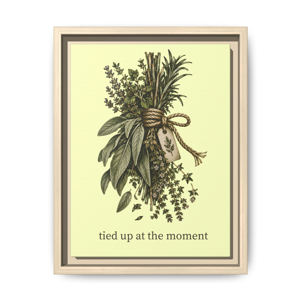 Tied Up at the Moment Kitchen Herb Matte Framed Canvas Wall Art