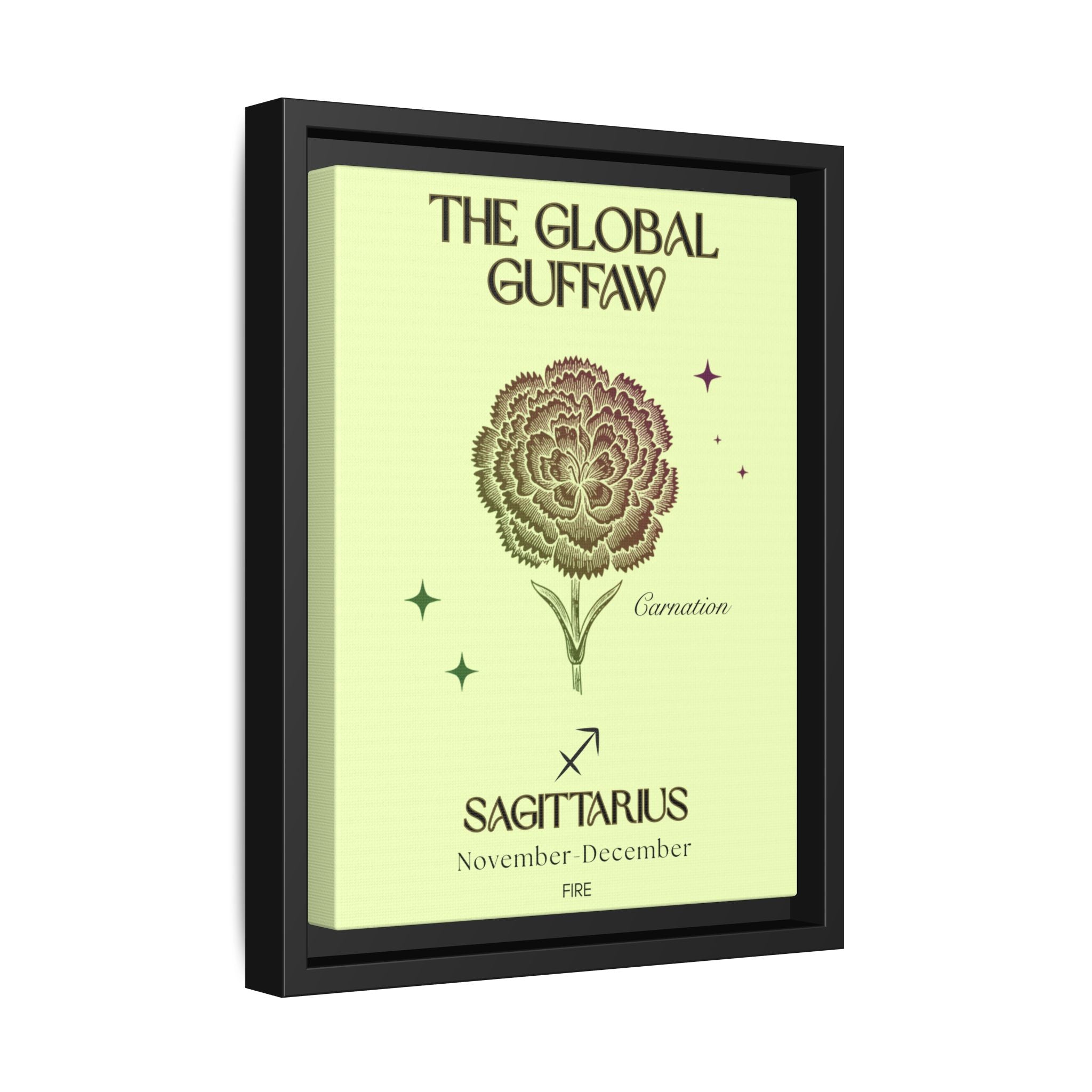 Sagittarius The Global Guffaw Carnation Matte Canvas, Framed