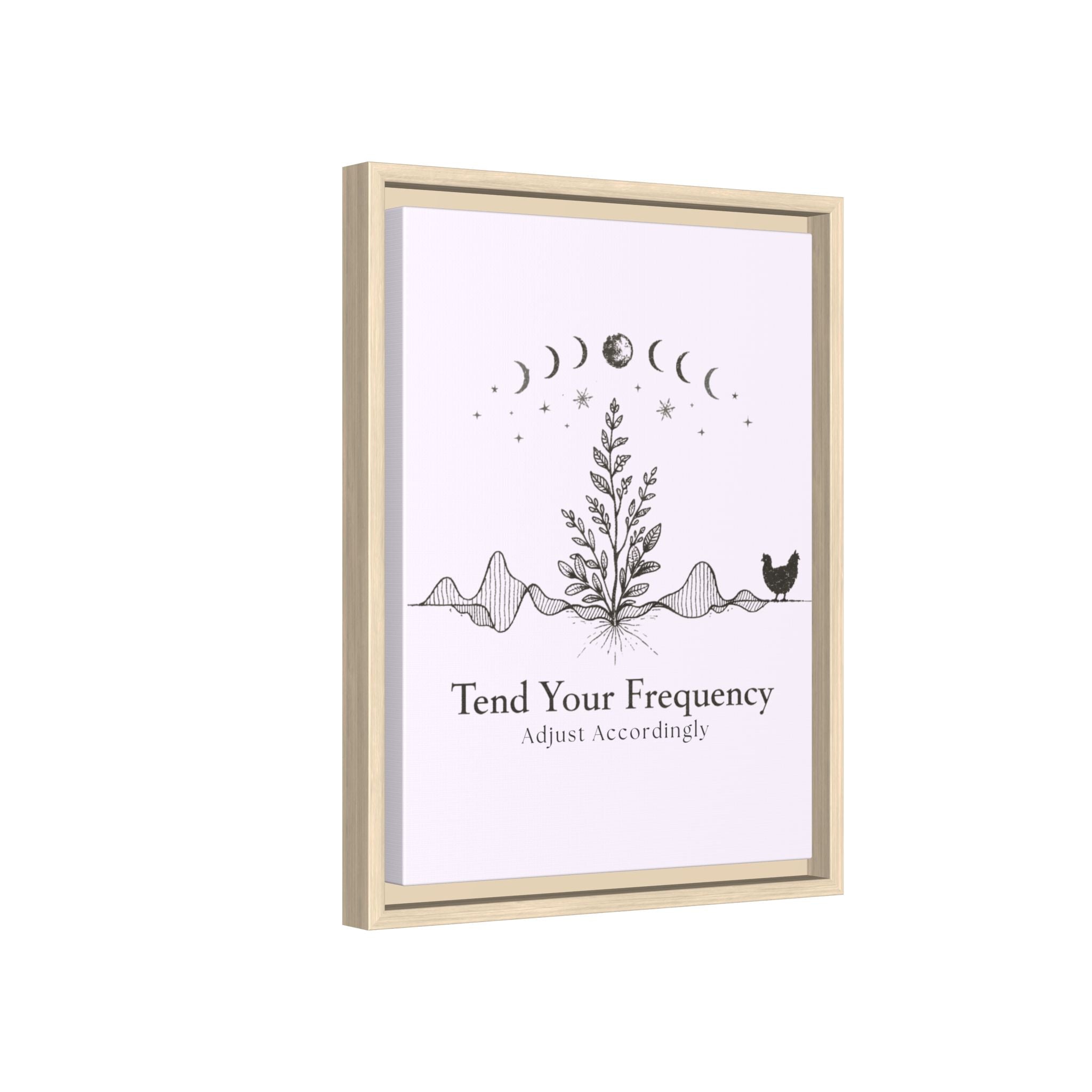 Tend Your Frequency: Adjust Accordingly Botanical Moon Phase Framed Canvas Print