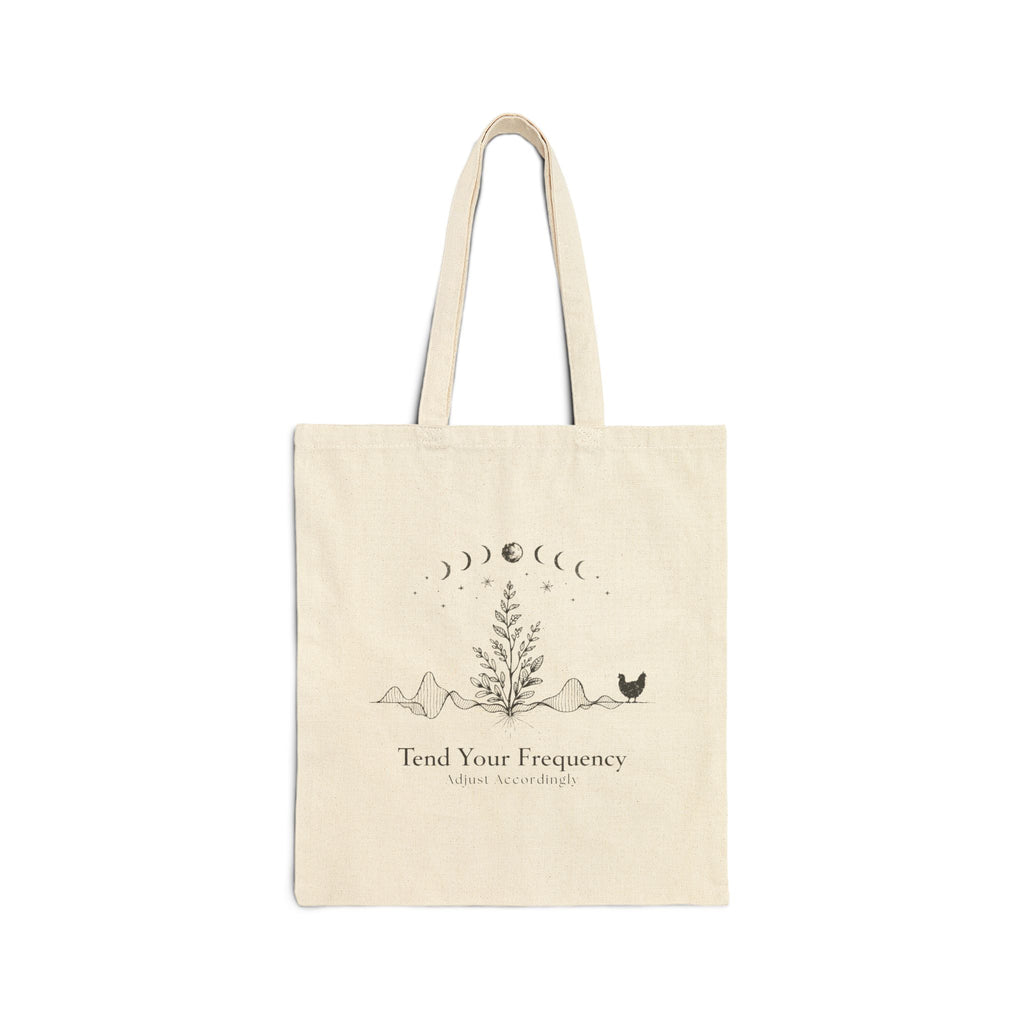 Tend Your Frequency: Adjust Accordingly Moon Phase Botanical Canvas Tote Bag