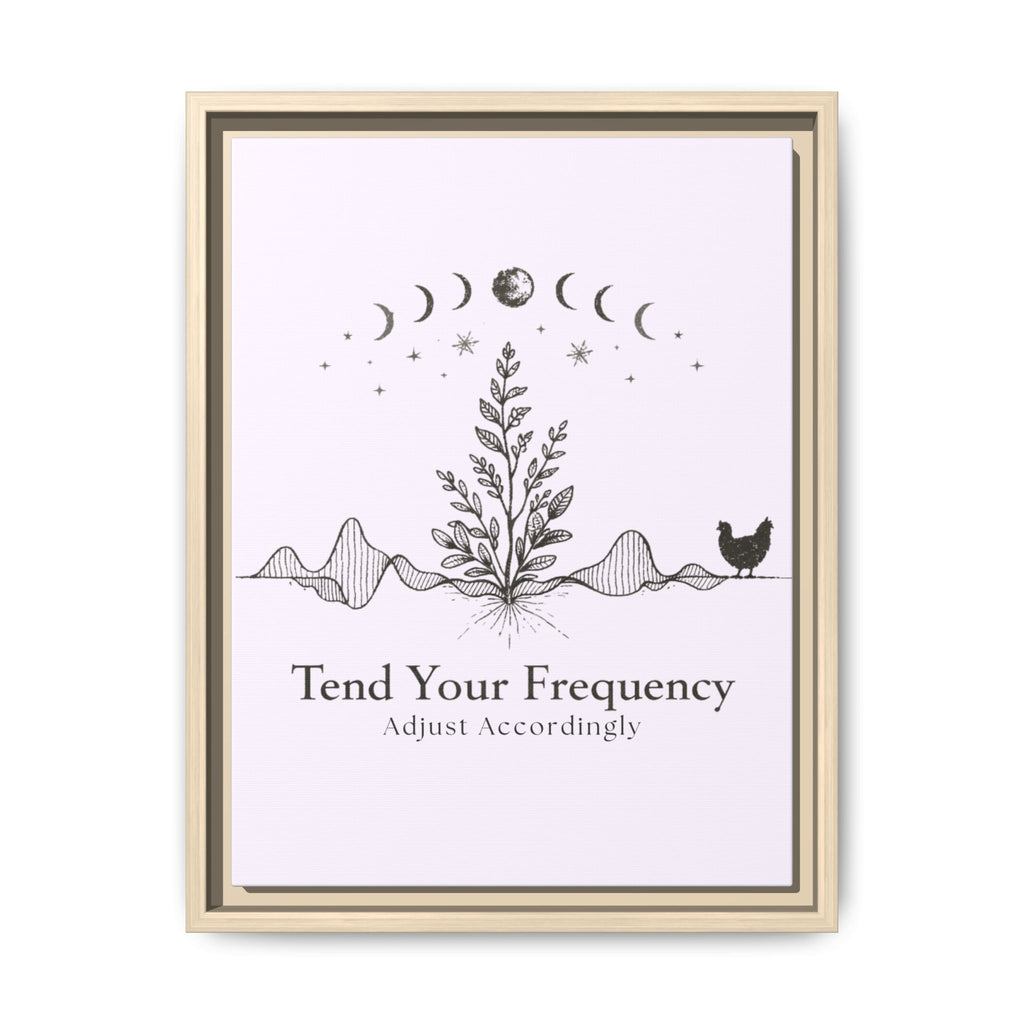 Tend Your Frequency: Adjust Accordingly Botanical Moon Phase Framed Canvas Print